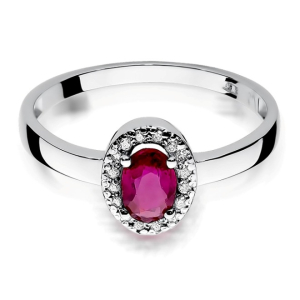 Złoty pierścionek z Rubinem 0,60ct i  Brylantami z białego złota próby 585. W-0330RB